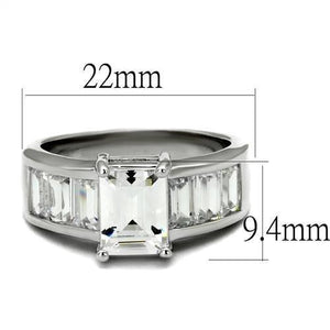 3W1086 Rhodium Brass Ring with AAA Grade CZ in Clear