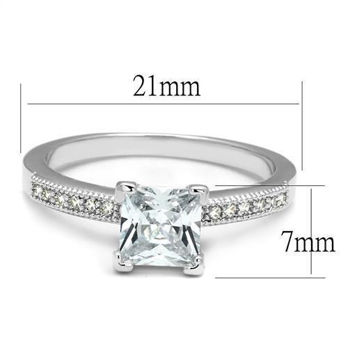 3W1209 Rhodium Brass Ring with AAA Grade CZ in Clear - Joyeria Lady