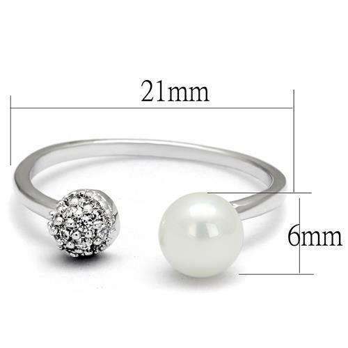 3W1230 Rhodium Brass Ring with Synthetic in White - Joyeria Lady