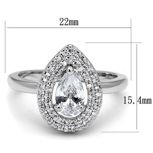 3W1242 Rhodium Brass Ring with AAA Grade CZ in Clear - Joyeria Lady