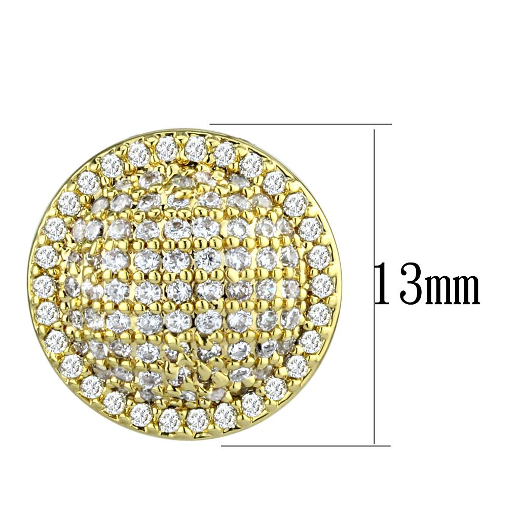 3W1258 Gold Brass Earrings with AAA Grade CZ in Clear - Joyeria Lady