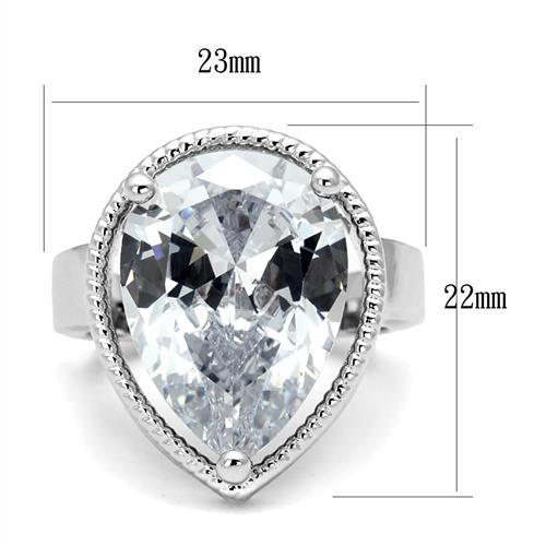 3W1305 Rhodium Brass Ring with AAA Grade CZ in Clear - Joyeria Lady