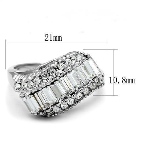3W1306 Rhodium Brass Ring with Top Grade Crystal in Clear - Joyeria Lady