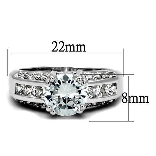 3W1344 Rhodium Brass Ring with AAA Grade CZ in Clear - Joyeria Lady