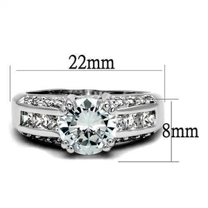 3W1344 Rhodium Brass Ring with AAA Grade CZ in Clear