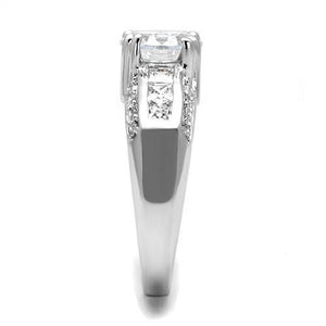 3W1344 Rhodium Brass Ring with AAA Grade CZ in Clear