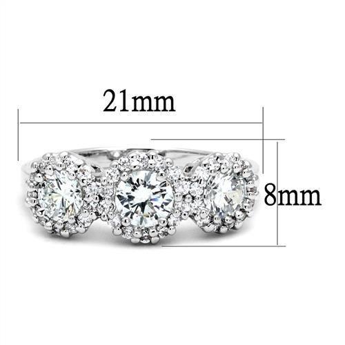3W1347 Rhodium Brass Ring with AAA Grade CZ in Clear - Joyeria Lady