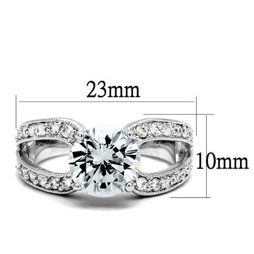 3W1348 Rhodium Brass Ring with AAA Grade CZ in Clear - Joyeria Lady
