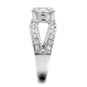 3W1348 Rhodium Brass Ring with AAA Grade CZ in Clear