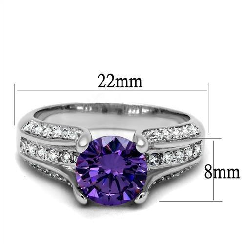 3W1359 Rhodium Brass Ring with AAA Grade CZ in Amethyst - Joyeria Lady