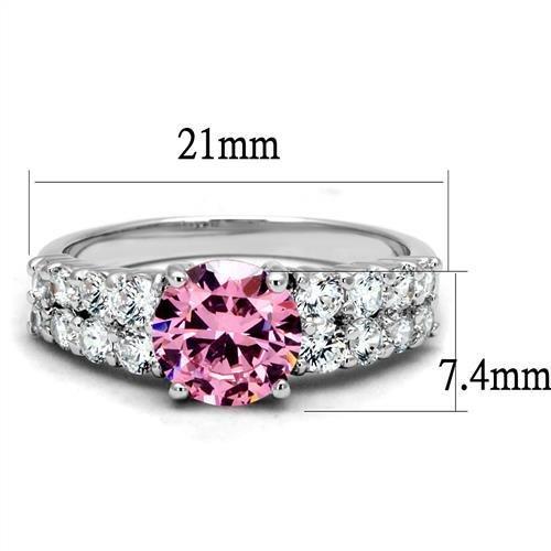 3W1361 Rhodium Brass Ring with AAA Grade CZ in Rose - Joyeria Lady