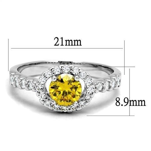 3W1362 Rhodium Brass Ring with AAA Grade CZ in Topaz - Joyeria Lady