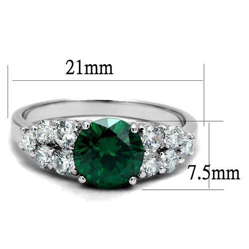3W1364 Rhodium Brass Ring with Synthetic in Emerald - Joyeria Lady