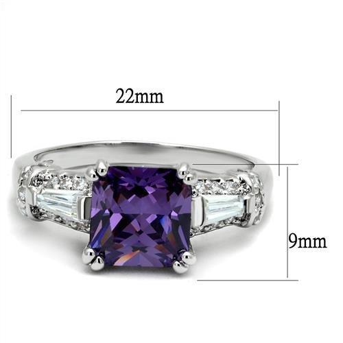 3W1365 Rhodium Brass Ring with AAA Grade CZ in Amethyst - Joyeria Lady