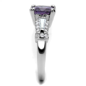 3W1365 Rhodium Brass Ring with AAA Grade CZ in Amethyst