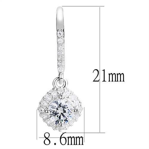 3W1372 Rhodium 925 Sterling Silver Earrings with AAA Grade CZ in Clear - Joyeria Lady