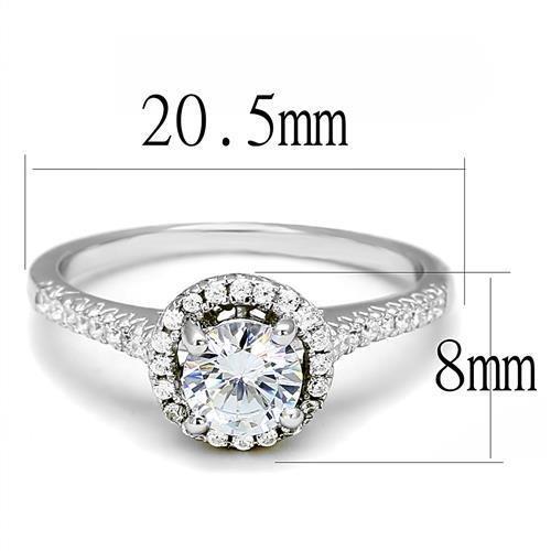 3W1386 - Rhodium 925 Sterling Silver Ring with AAA Grade CZ  in Clear - Joyeria Lady