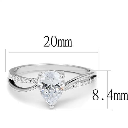 3W1389 - Rhodium 925 Sterling Silver Ring with AAA Grade CZ  in Clear - Joyeria Lady