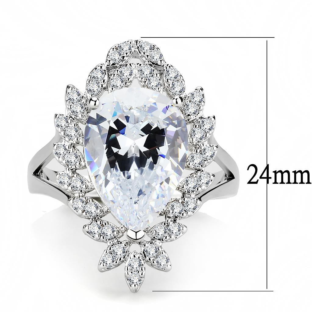 3W1435 Rhodium Brass Ring with AAA Grade CZ in Clear - Joyeria Lady
