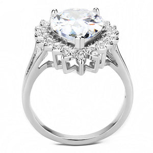 3W1435 Rhodium Brass Ring with AAA Grade CZ in Clear