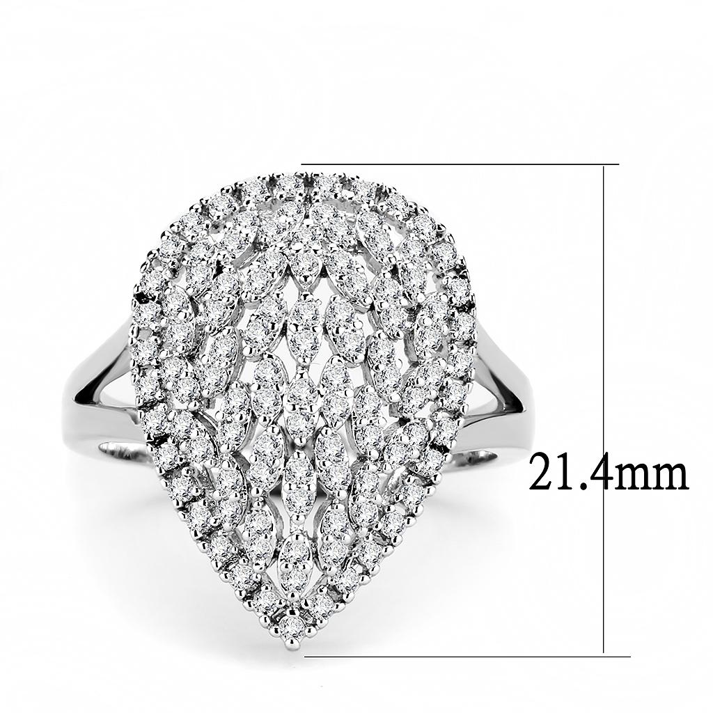 3W1436 Rhodium Brass Ring with AAA Grade CZ in Clear - Joyeria Lady