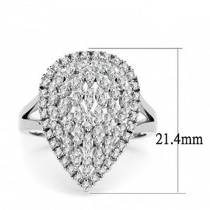 3W1436 Rhodium Brass Ring with AAA Grade CZ in Clear
