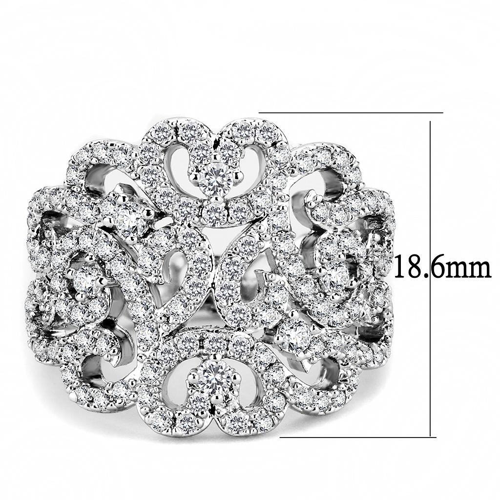 3W1439 Rhodium Brass Ring with AAA Grade CZ in Clear - Joyeria Lady