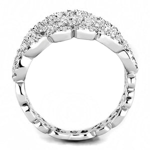 3W1439 Rhodium Brass Ring with AAA Grade CZ in Clear
