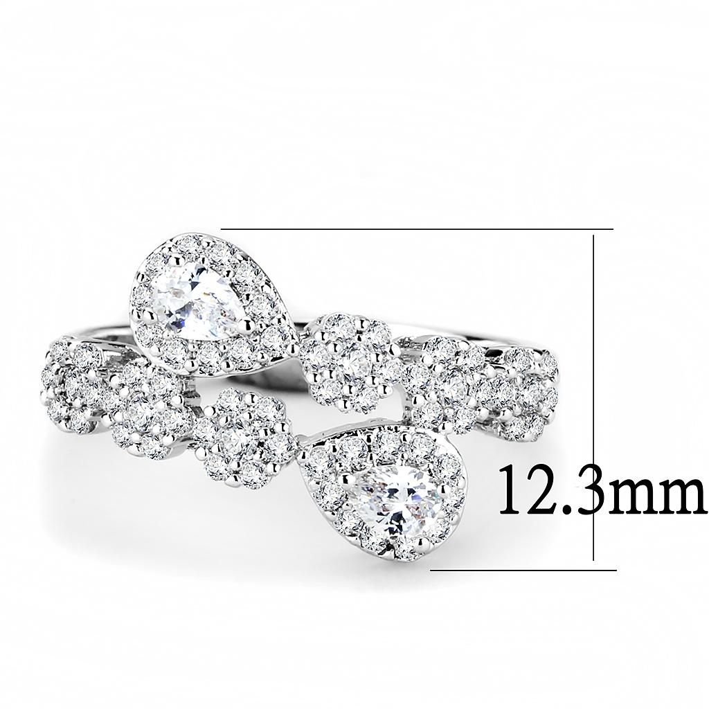 3W1441 Rhodium Brass Ring with AAA Grade CZ in Clear - Joyeria Lady