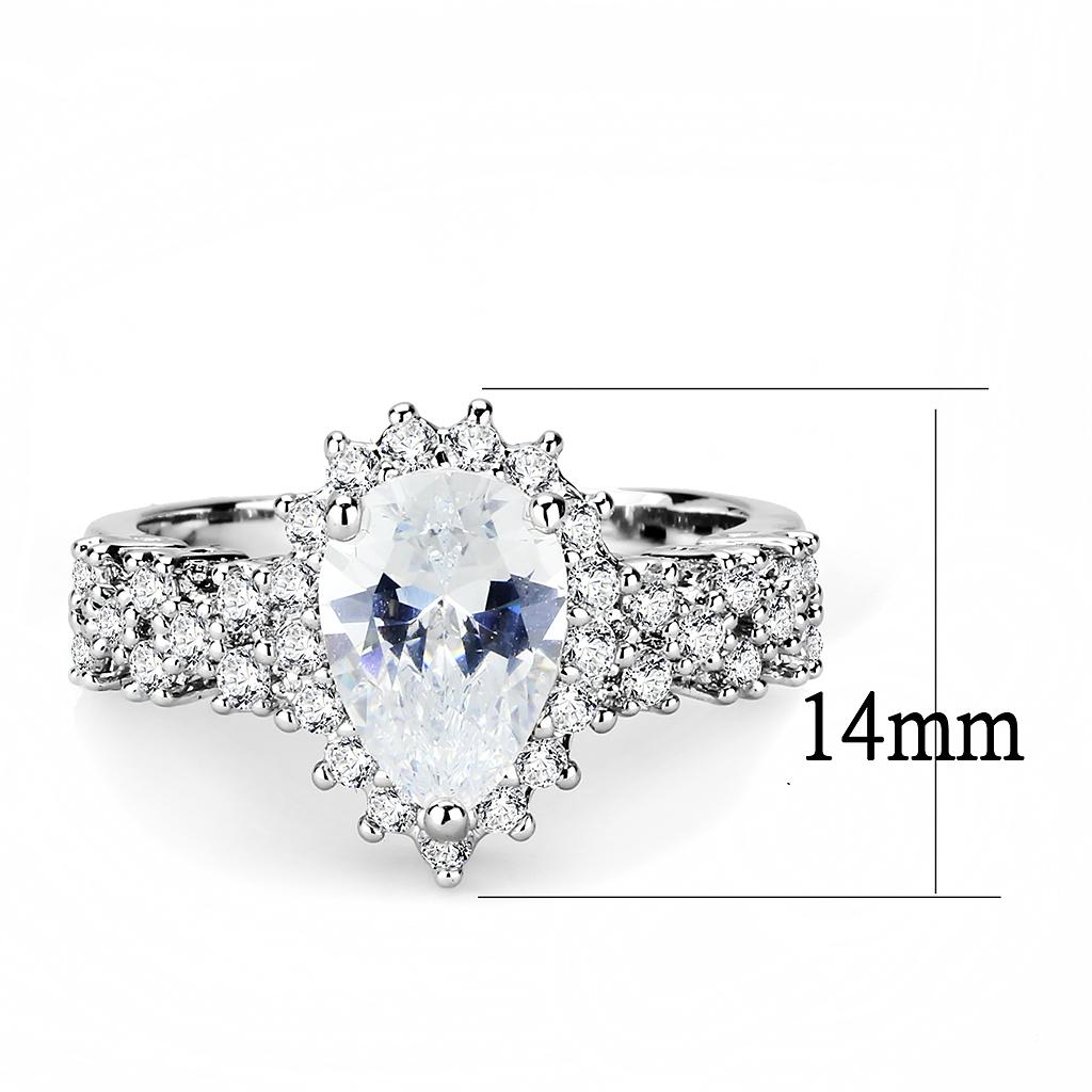 3W1442 Rhodium Brass Ring with AAA Grade CZ in Clear - Joyeria Lady