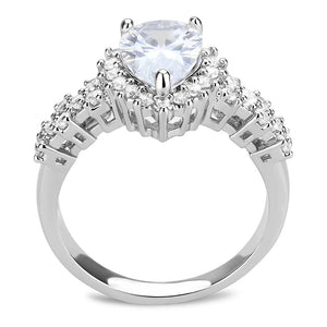 3W1442 Rhodium Brass Ring with AAA Grade CZ in Clear