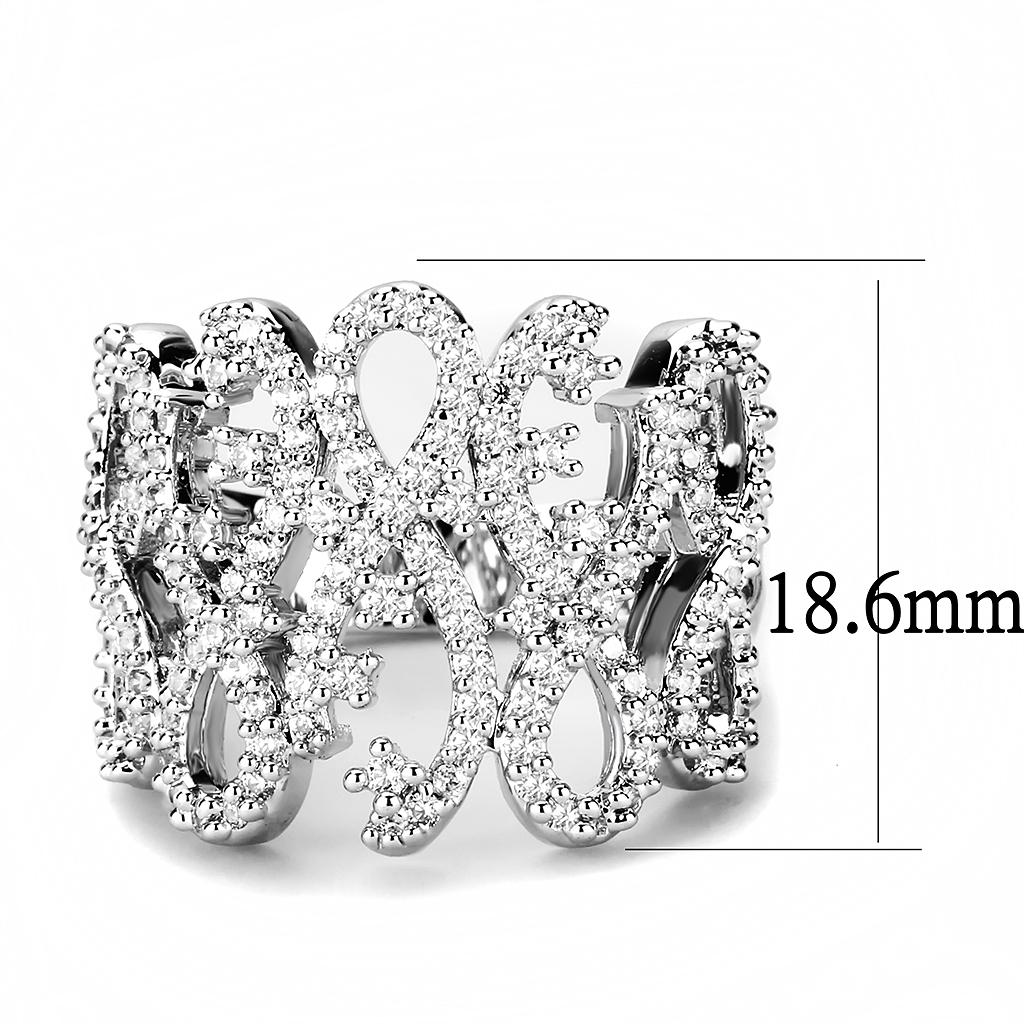 3W1443 Rhodium Brass Ring with AAA Grade CZ in Clear - Joyeria Lady