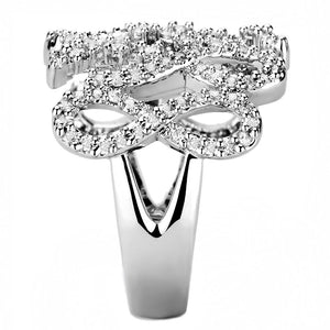 3W1443 Rhodium Brass Ring with AAA Grade CZ in Clear