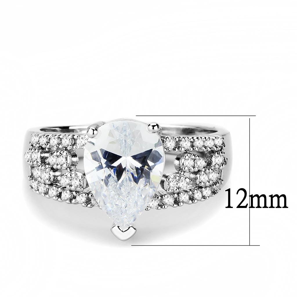 3W1444 Rhodium Brass Ring with AAA Grade CZ in Clear - Joyeria Lady