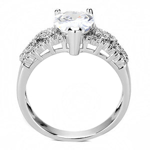 3W1444 Rhodium Brass Ring with AAA Grade CZ in Clear