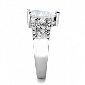 3W1444 Rhodium Brass Ring with AAA Grade CZ in Clear