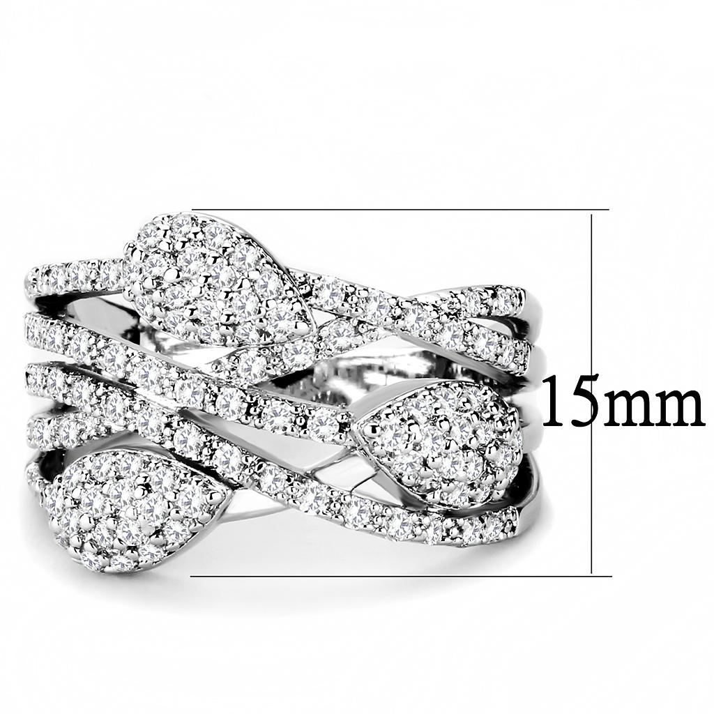 3W1446 Rhodium Brass Ring with AAA Grade CZ in Clear - Joyeria Lady