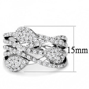 3W1446 Rhodium Brass Ring with AAA Grade CZ in Clear