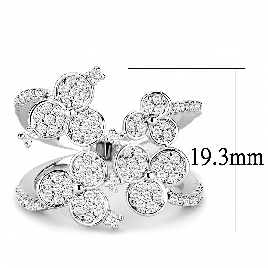 3W1447 Rhodium Brass Ring with AAA Grade CZ in Clear - Joyeria Lady
