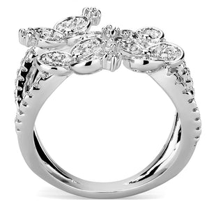 3W1447 Rhodium Brass Ring with AAA Grade CZ in Clear