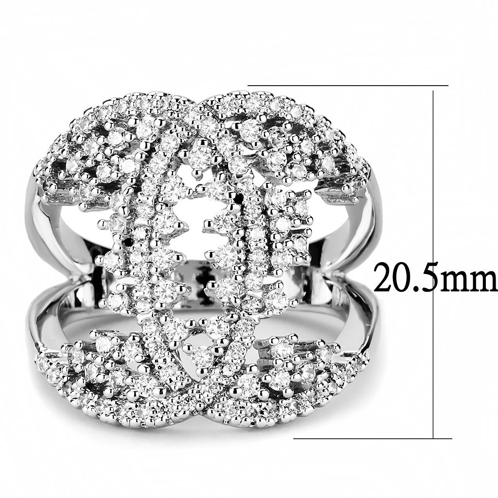 3W1448 Rhodium Brass Ring with AAA Grade CZ in Clear - Joyeria Lady