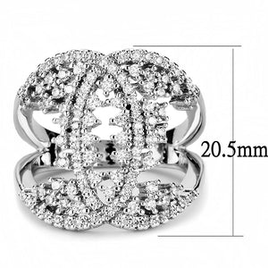 3W1448 Rhodium Brass Ring with AAA Grade CZ in Clear