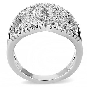 3W1448 Rhodium Brass Ring with AAA Grade CZ in Clear