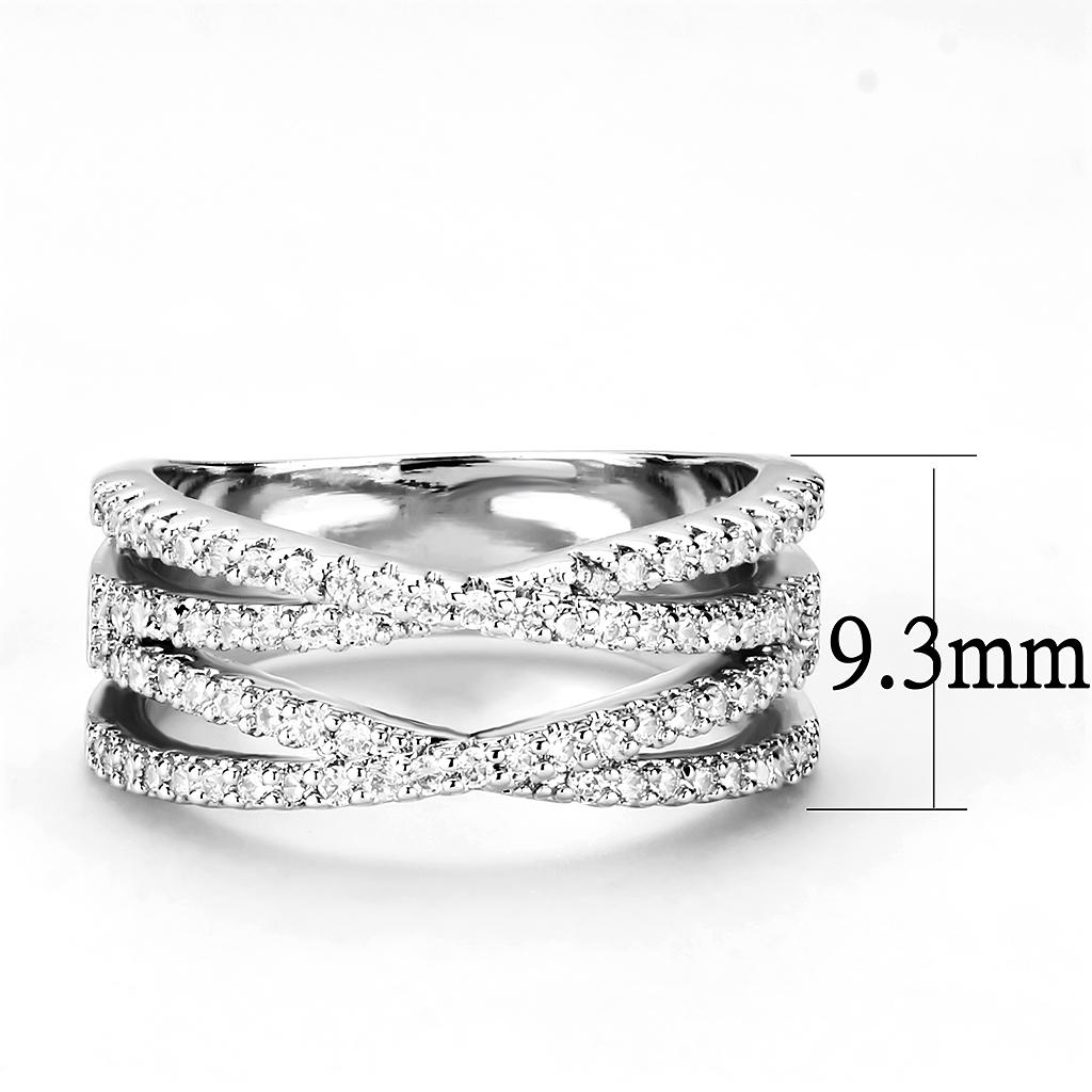 3W1450 Rhodium Brass Ring with AAA Grade CZ in Clear - Joyeria Lady
