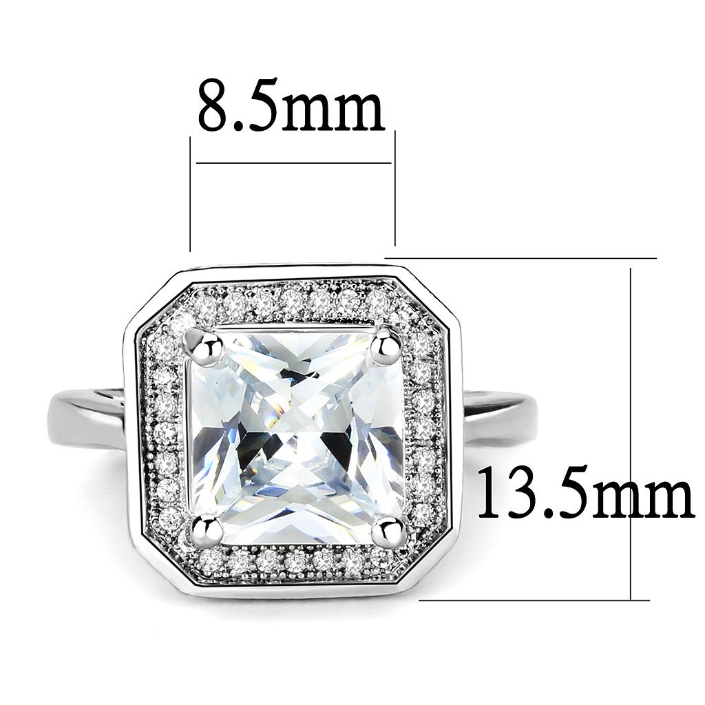 3W1451 Rhodium Brass Ring with AAA Grade CZ in Clear - Joyeria Lady