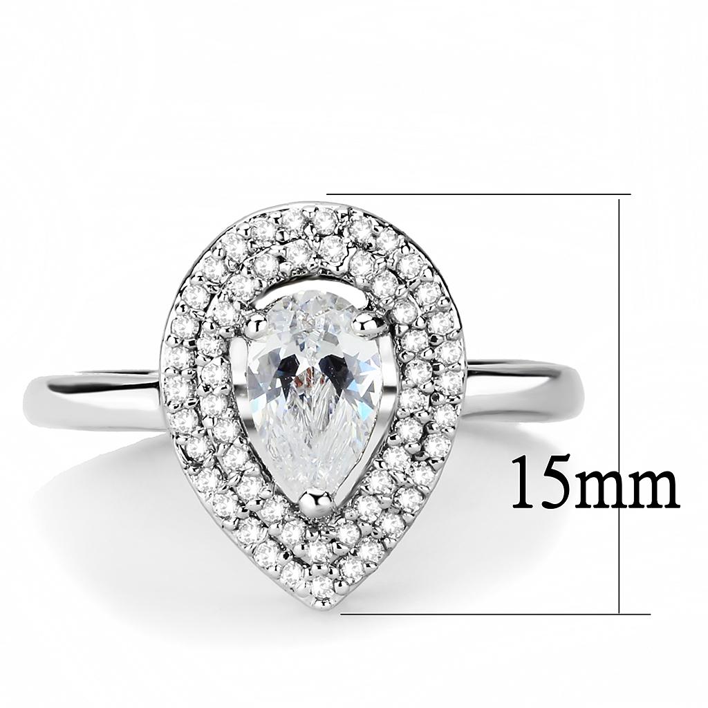 3W1453 Rhodium Brass Ring with AAA Grade CZ in Clear - Joyeria Lady