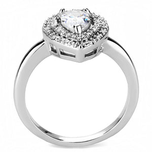 3W1453 Rhodium Brass Ring with AAA Grade CZ in Clear