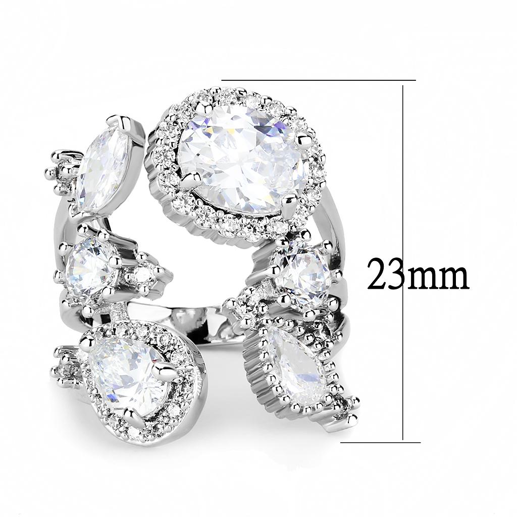 3W1454 Rhodium Brass Ring with AAA Grade CZ in Clear - Joyeria Lady
