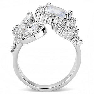 3W1454 Rhodium Brass Ring with AAA Grade CZ in Clear