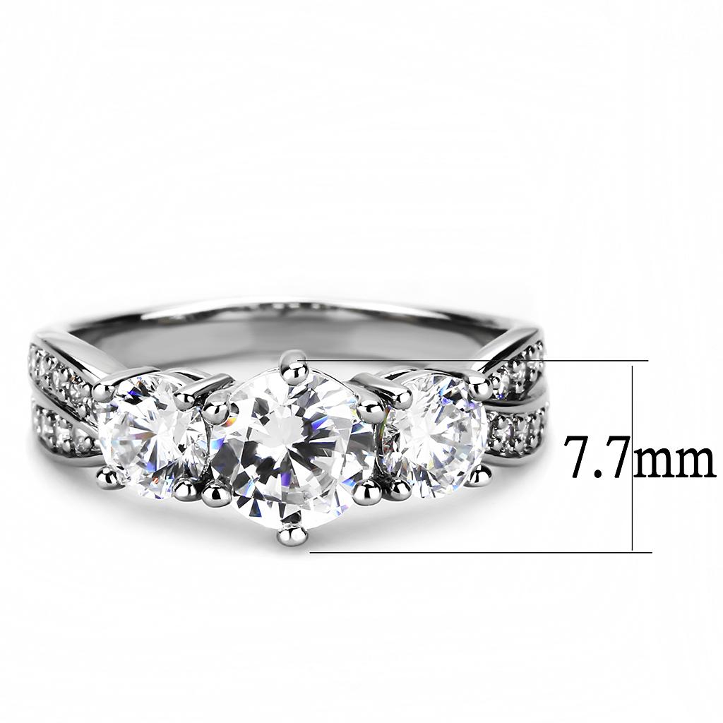 3W1456 Rhodium Brass Ring with AAA Grade CZ in Clear - Joyeria Lady